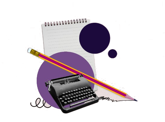 A typewriter, a notepad and a pencil